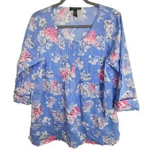 Lauren Ralph Lauren Womens Floral Tunic Size L Coastal Grandma Resortwear Cotton
